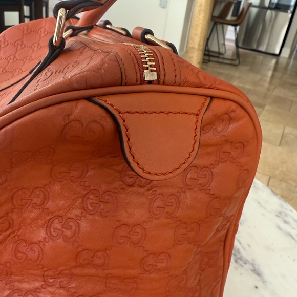 Gucci GG Supreme Monogram Orange Leather Boston Bag - Picture 4 of 13